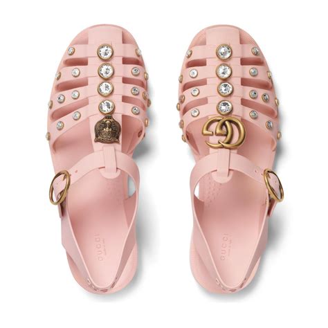 gucci rubber sandals with crystals|gucci bertie crystal strappy sandals.